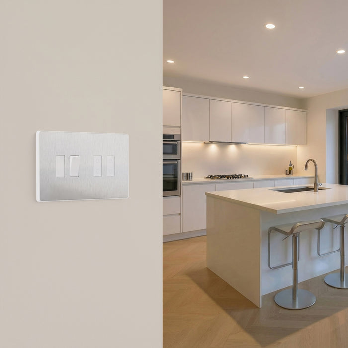 BG GridLite MPCDBS4W Evolve 4G Grid Front Plate - Brushed Steel (White)