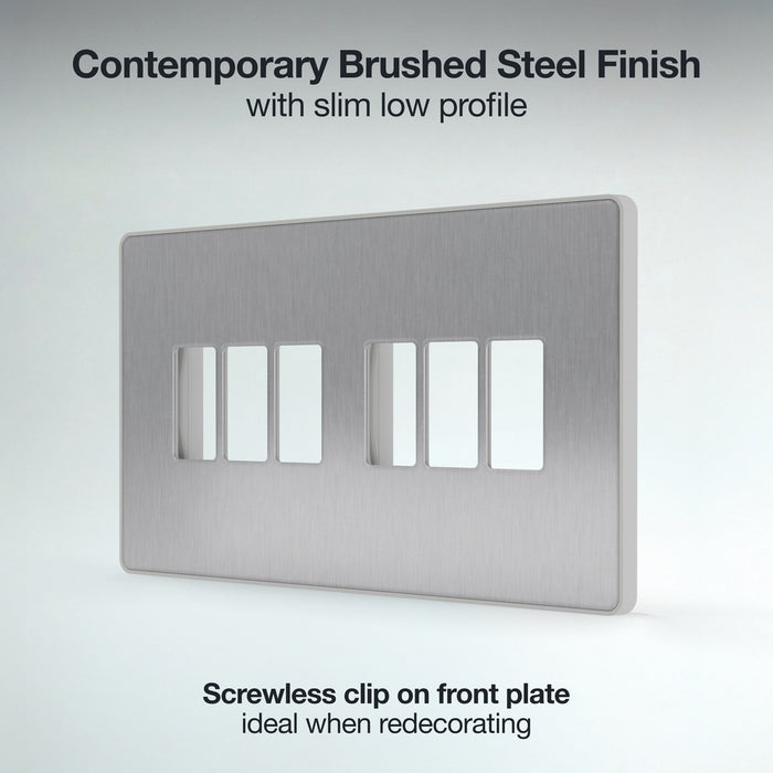 BG GridLite MPCDBS6W Evolve 6G Grid Front Plate - Brushed Steel (White)