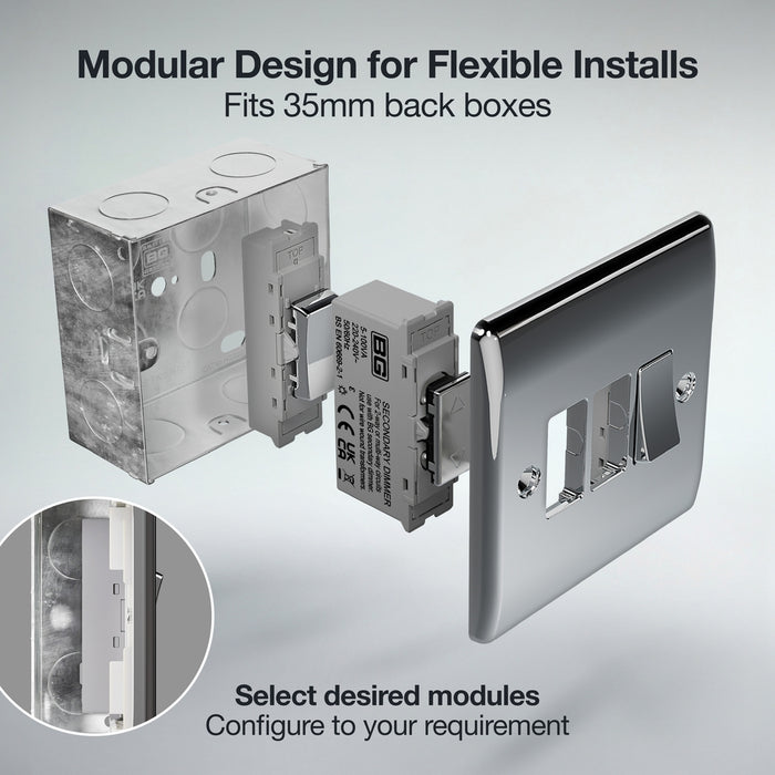 BG GridLite MPCTDS 100W Secondary Touch LED Dimmer Module - Polished Chrome