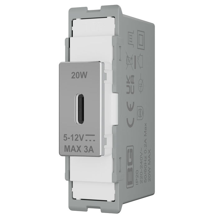 BG GridLite MPCUSBC20W 20W USB-C Module - Polished Chrome