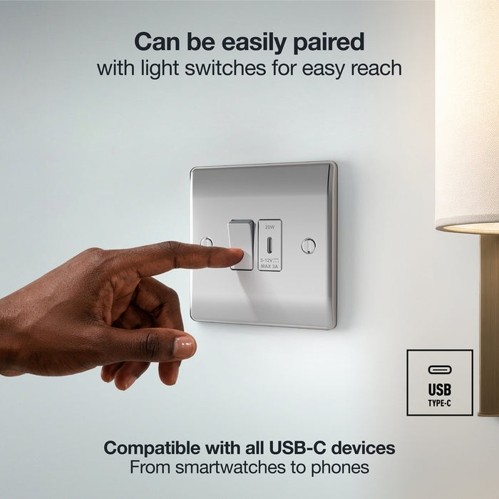 BG GridLite MPCUSBC20W 20W USB-C Module - Polished Chrome