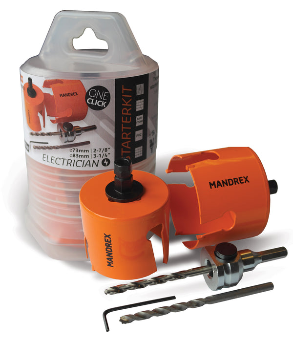 Mandrex MX200053B Starter Kit MXqs TCT Electrician Ø60/Ø68/Ø80 - HSS Long + Percusion Drill