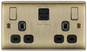 BG NAB22UAC22B Nexus Metal 13A Double Switched Power Socket + USB A+C (22W) - Antique Brass + Black Insert - westbasedirect.com