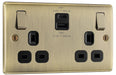 BG NAB22UAC45B Nexus Metal 13A Double Switched Power Socket + USB A+C (45W) - Antique Brass + Black Insert - westbasedirect.com