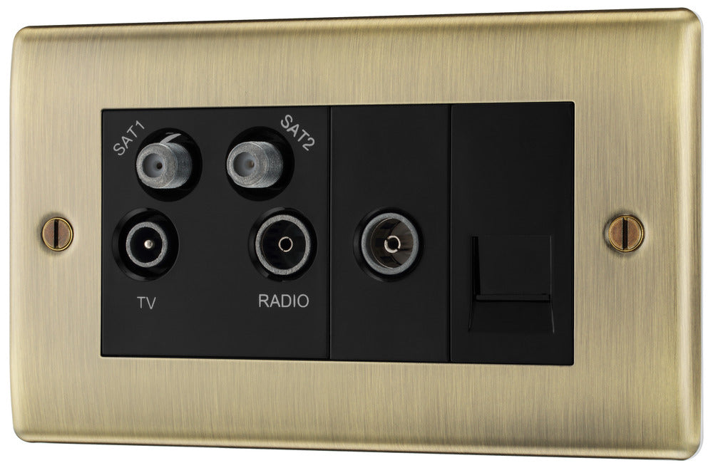 BG NAB69 Nexus Metal Quadplex TV FM SAT (x2) - Antique Brass - westbasedirect.com