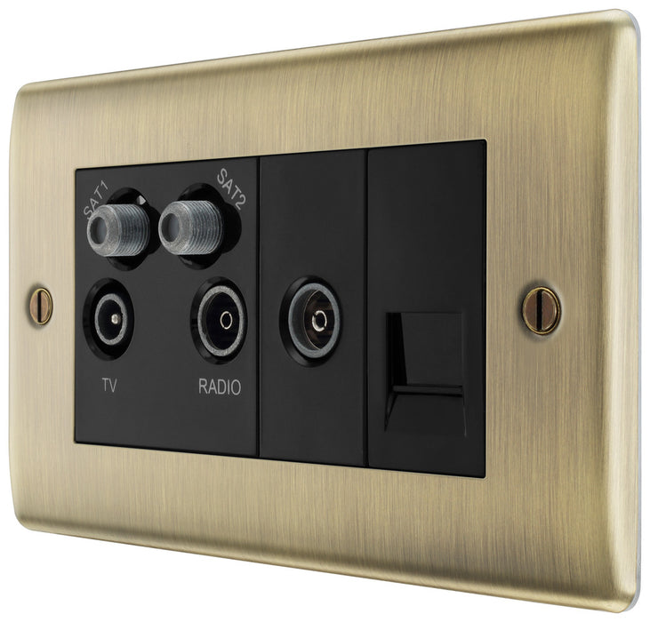 BG NAB69 Nexus Metal Quadplex TV FM SAT (x2) - Antique Brass - westbasedirect.com