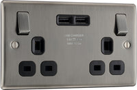 BG NBI22UB Nexus Metal 13A Double Socket + 2x USB(2.1A) - Black Insert - Brushed Iridium