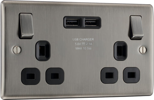 BG NBI22UB Nexus Metal 13A Double Socket + 2x USB(2.1A) - Black Insert - Brushed Iridium - westbasedirect.com