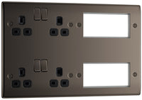 BG NBN222EM8B Nexus Metal 2x 2G Socket 13A + 2x 4 Module Aperture - Black Insert - Black Nickel