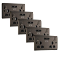 BG NBN22U3Bx5 Nexus Metal Double Socket + 2x USB(3.1A) - Black Insert - Black Nickel (5 Pack)