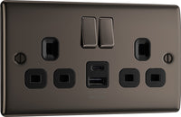 BG NBN22UAC12B Nexus Metal 13A Double Switched Power Socket + USB A+C (12W) - Black Nickel + Black Insert