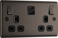 BG NBN22UAC22B Nexus Metal 13A Double Switched Power Socket + USB A+C (22W) - Black Nickel + Black Insert