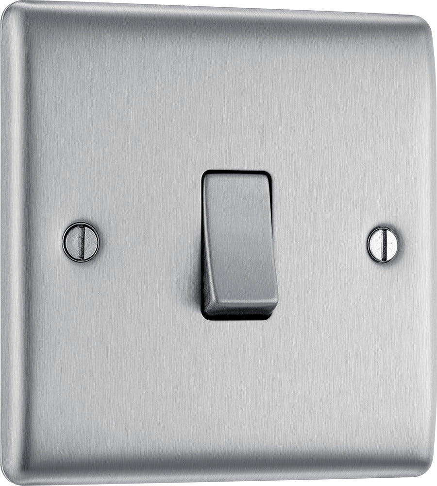 NBS12 Nexus Metal 16AX 2 Way Single Light Switch Brushed Steel