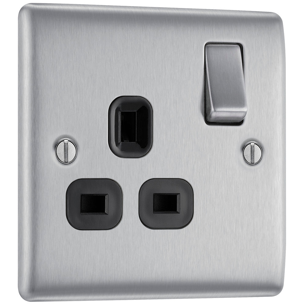 NBS21B Nexus Metal Single Socket Black Insert Brushed Steel