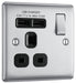 BG NBS21U2B Nexus Metal Single Socket + 2x USB /Black Insert - Brushed Steel - westbasedirect.com