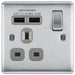 BG NBS21U2G Nexus Metal Single Socket + 2x USB - Grey Insert - Brushed Steel - westbasedirect.com