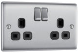 BG NBS22B Nexus Metal Double Socket 13A /Black Insert - Brushed Steel - westbasedirect.com