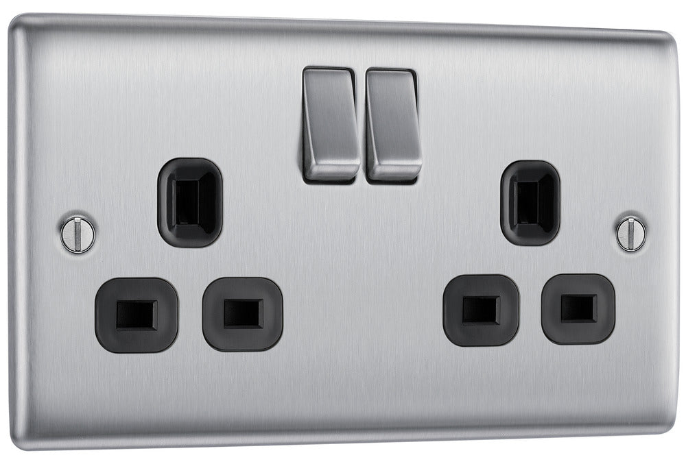 NBS22B Nexus Metal Double Socket Black Insert Brushed Steel