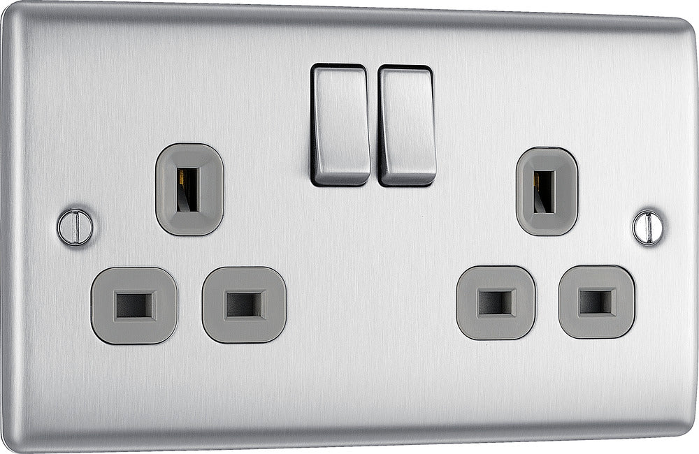 NBS22G Nexus Metal Double Socket Insert Brushed Steel