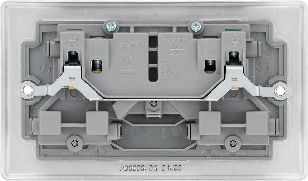 BG NBS22G Nexus Metal Double Socket 13A - Grey Insert - Brushed Steel - westbasedirect.com