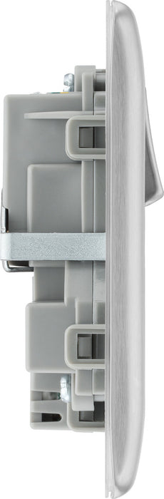 BG NBS22UAC12G Nexus Metal 13A Double Switched Power Socket + USB A+C (12W) - Brushed Steel + Grey Insert - westbasedirect.com