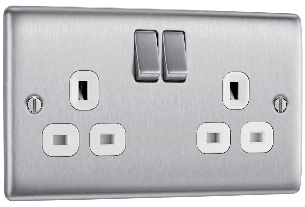 NBS22W Nexus Metal Double Socket Insert Brushed Steel