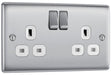 BG NBS22W Nexus Metal Double Socket 13A - White Insert - Brushed Steel - westbasedirect.com