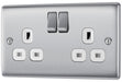 BG NBS22W Nexus Metal Double Socket 13A - White Insert - Brushed Steel - westbasedirect.com