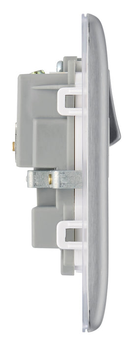 BG NBS22W Nexus Metal Double Socket 13A - White Insert - Brushed Steel (5 Pack) - westbasedirect.com