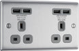 BG NBS24U44G Nexus Metal Double Socket + 4x USB - Grey Insert - Brushed Steel - westbasedirect.com