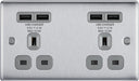 BG NBS24U44G Nexus Metal Double Socket + 4x USB - Grey Insert - Brushed Steel - westbasedirect.com