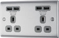 BG NBS24U44G Nexus Metal Double Socket + 4x USB - Grey Insert - Brushed Steel - westbasedirect.com