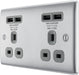 BG NBS24U44G Nexus Metal Double Socket + 4x USB - Grey Insert - Brushed Steel - westbasedirect.com