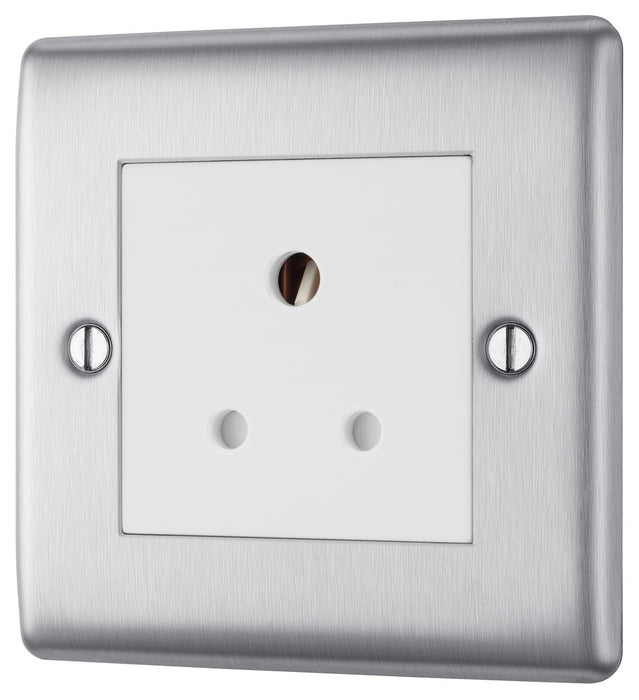 BG NBS29W Nexus Metal Unswitched Round Pin Socket 5A - White Insert - Brushed Steel - westbasedirect.com