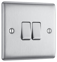 BG NBS42 Nexus Metal Double Light Switch 10A - Brushed Steel