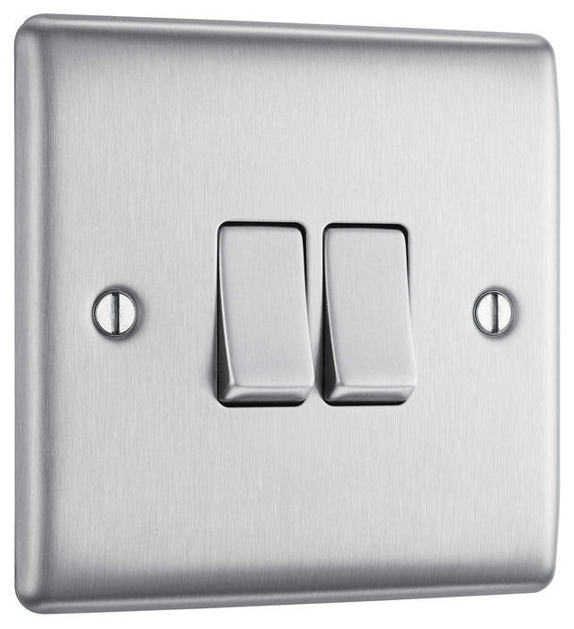 BG NBS42 Nexus Metal Double Light Switch 10A - Brushed Steel - westbasedirect.com