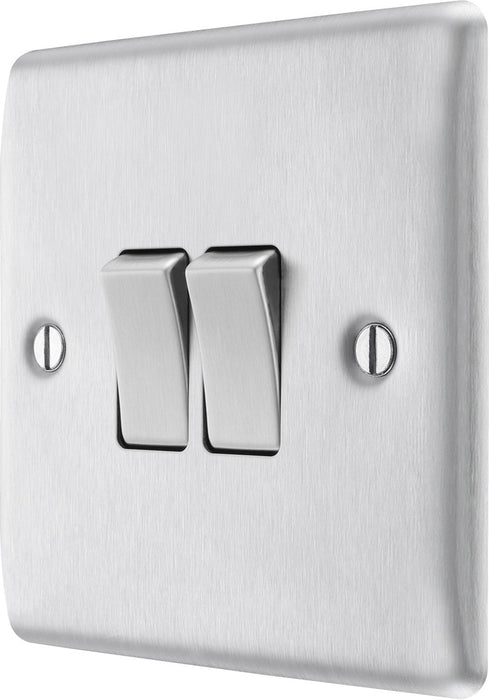 BG NBS42 Nexus Metal Double Light Switch 10A - Brushed Steel (5 Pack) - westbasedirect.com