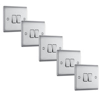 BG NBS42x5 Nexus Metal 20A 16AX 2 Way Double Light Switch - Brushed Steel (5 Pack)
