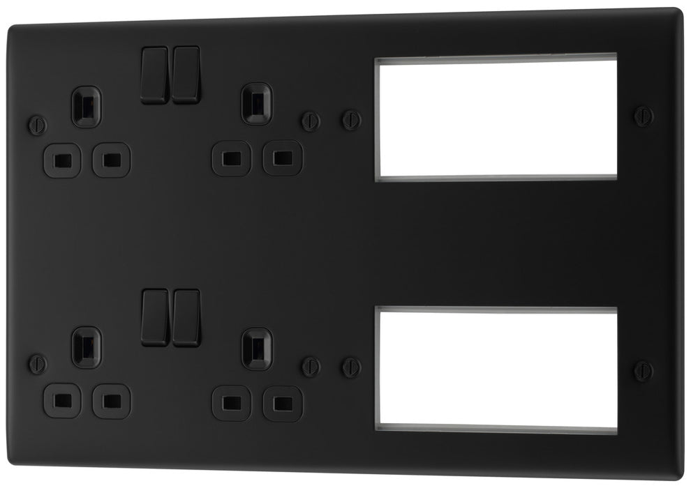 BG NFB222EM8B Nexus Metal 2x 2G Socket 13A + 2x 4 Module Aperture - Matt Black + Black Rocker - westbasedirect.com