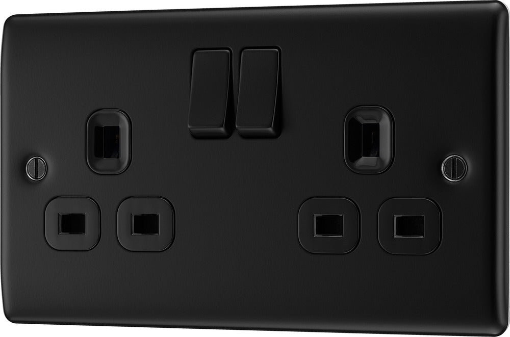 BG NFB22B Nexus Metal Double Socket 13A - Black Insert - Matt Black + Black Rocker - westbasedirect.com