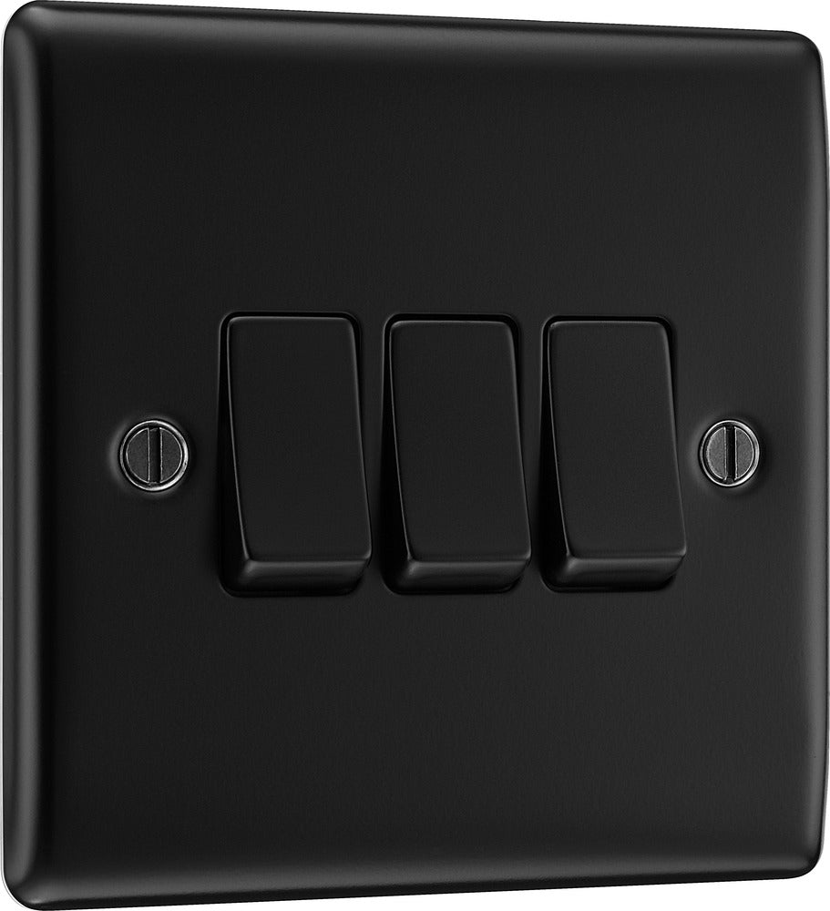 BG NFB43 Nexus Metal 20A 16AX 2 Way Triple Light Switch - Matt Black ...