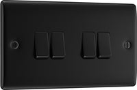 BG NFB44 Nexus Metal 20A 16AX 2 Way Quadruple Light Switch - Matt Black + Black Rocker
