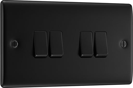 BG NFB44 Nexus Metal Quad Light Switch 10A - Matt Black + Black Rocker - westbasedirect.com