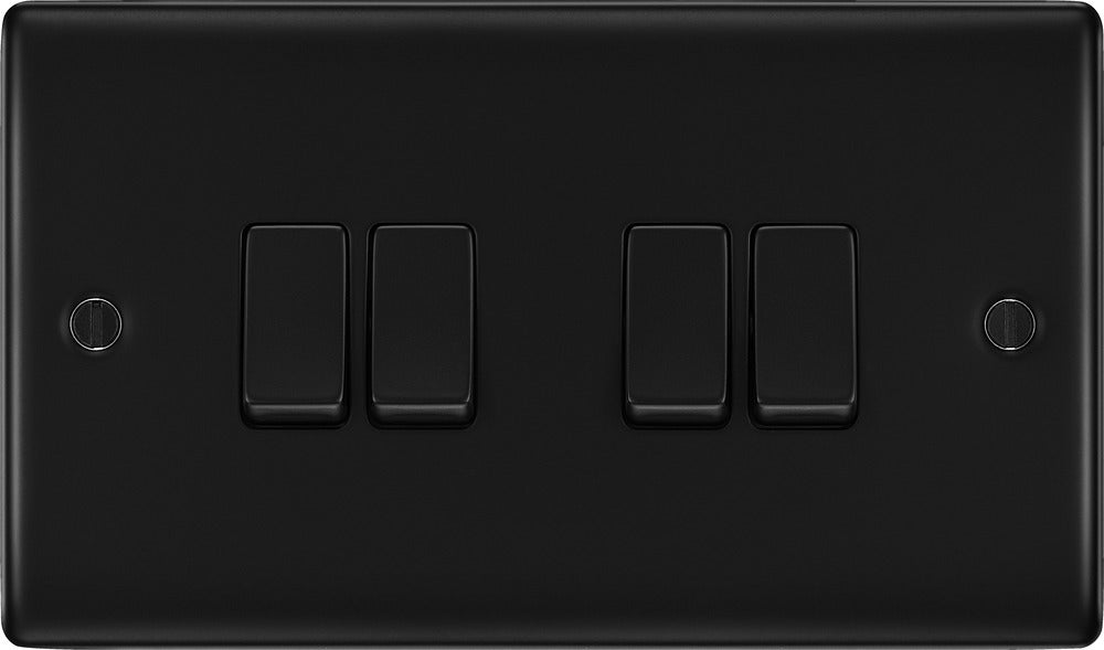 BG NFB44 Nexus Metal Quad Light Switch 10A - Matt Black + Black Rocker - westbasedirect.com
