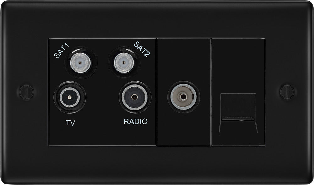 BG NFB69 Nexus Metal Quadplex TV FM SAT (x2) - Matt Black + Black Rocker - westbasedirect.com