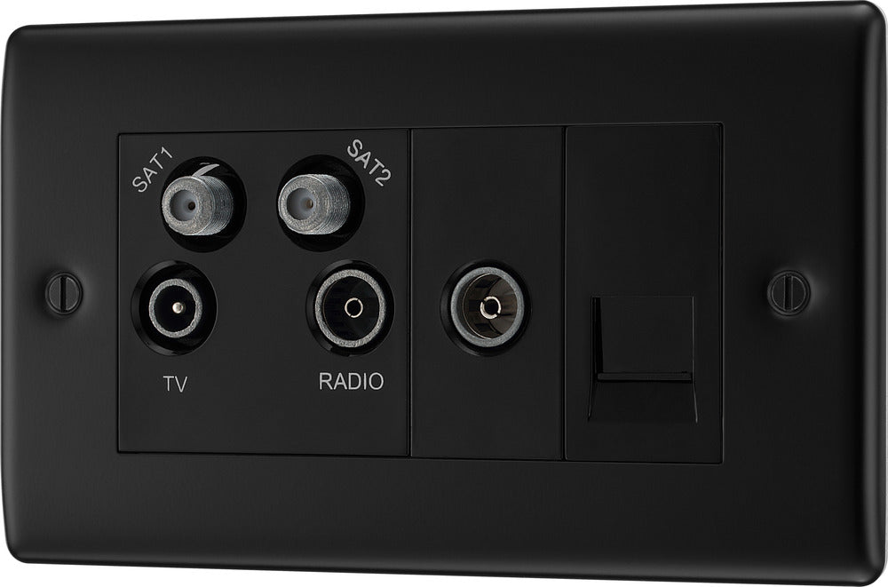 BG NFB69 Nexus Metal Quadplex TV FM SAT (x2) - Matt Black + Black Rocker - westbasedirect.com