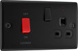 BG NFB70B Nexus Metal DP Cooker +Socket+Neon - Black Insert - Matt Black + Black Rocker - westbasedirect.com