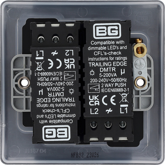 BG NFB82 Nexus Metal 2-Way Double Trailing Edge Dimmer Push On/Off - Matt Black + Black Knobs - westbasedirect.com