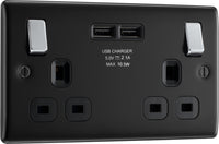 BG NMB22UB Nexus Metal 13A Double Socket + 2x USB - Black Insert/Chrome Rocker - Matt Black