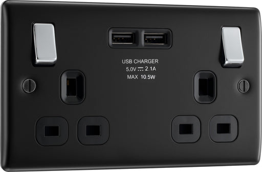 BG NMB22UB Nexus Metal 13A Double Socket + 2x USB - Black Insert - Matt Black - westbasedirect.com
